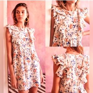 Sezane Alexane Blue Floral Mini Dress SZ 38